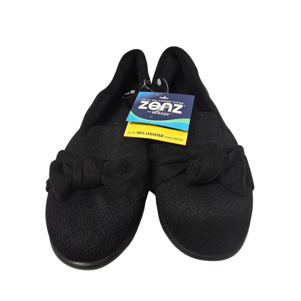Zenz by Isotoner Womens Black Comfort Slip On Bow Shoes Everywear Size 10 NWT